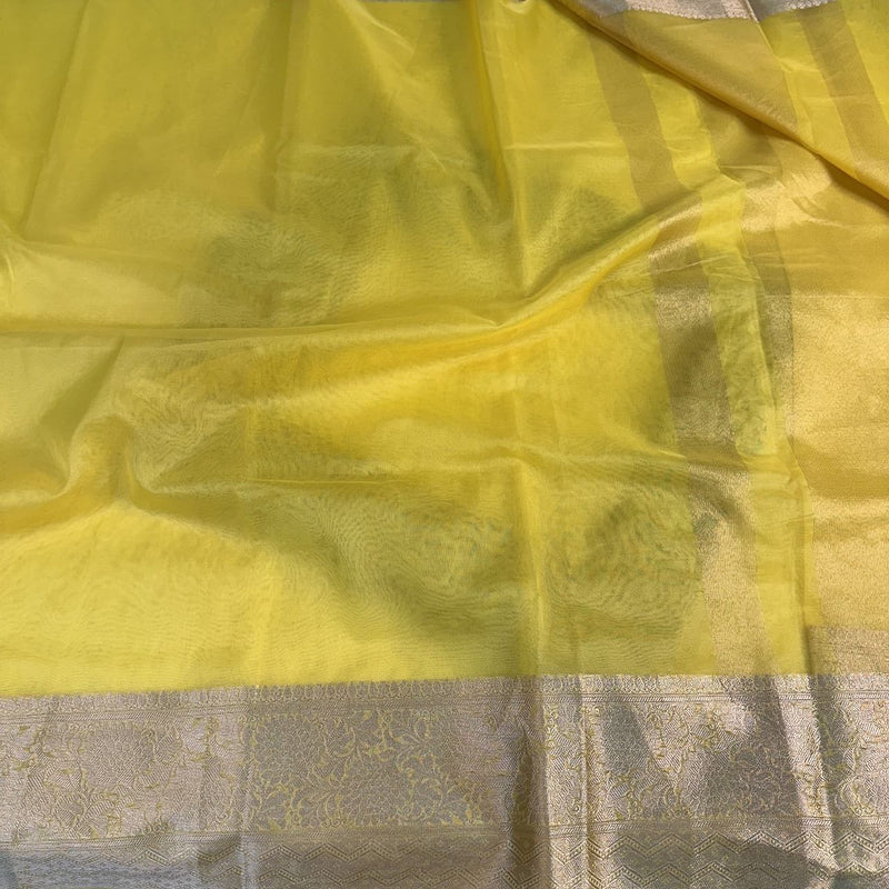 Yellow Organza Silk Banarasi Saree