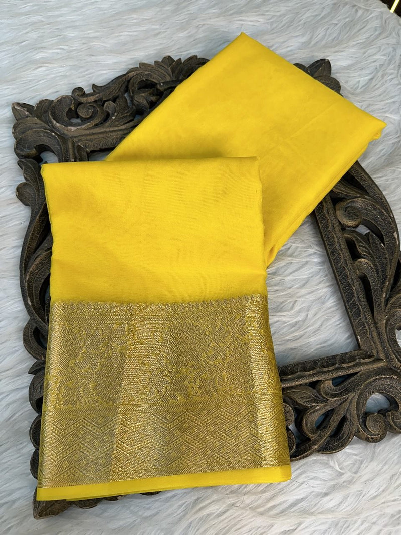 Yellow Organza Silk Banarasi Saree