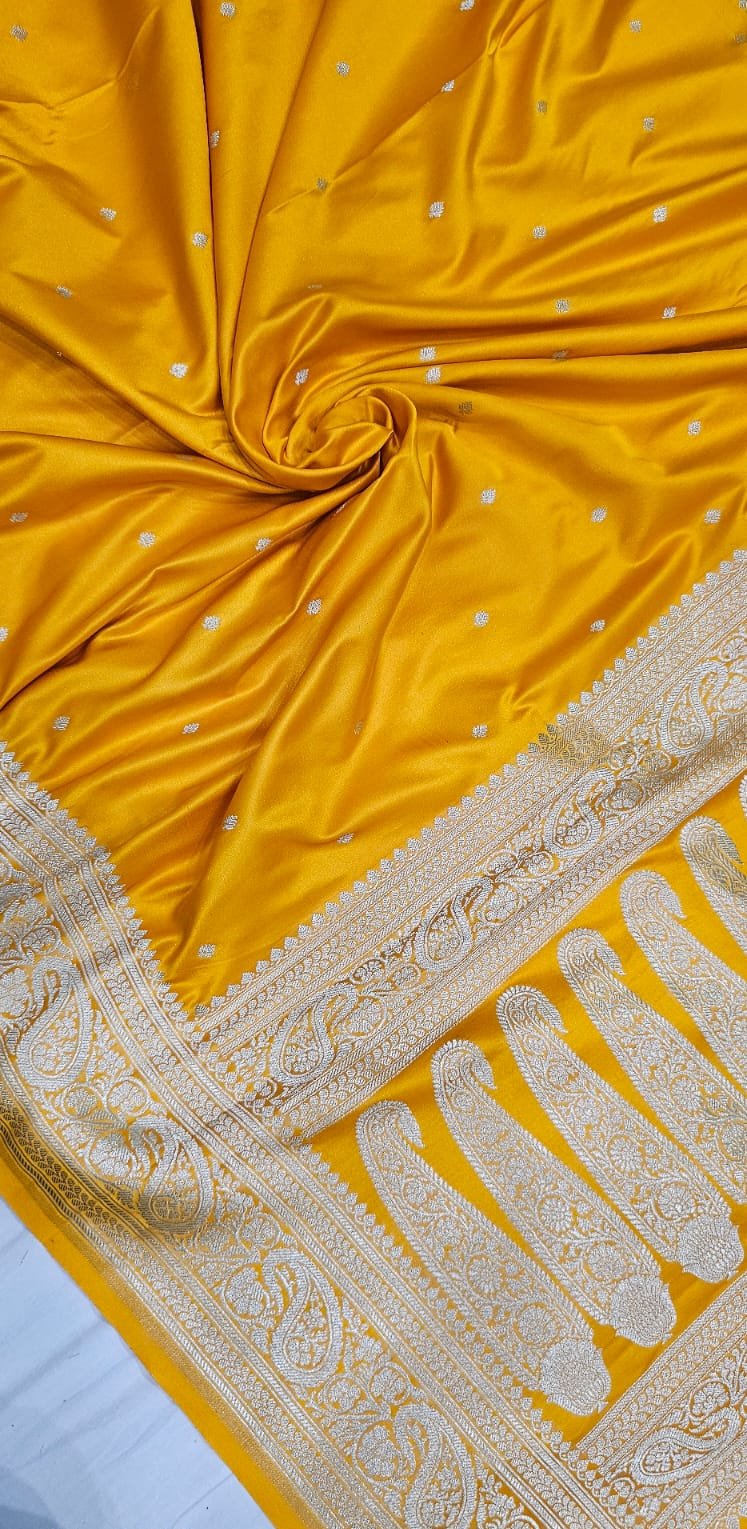 Yellow Premium Mashru Katan Silk Banarasi saree