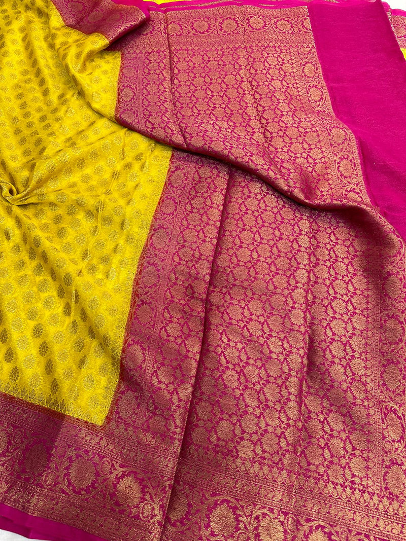 Yellow Semi Georgette Khaddi Buti Banarasi Saree