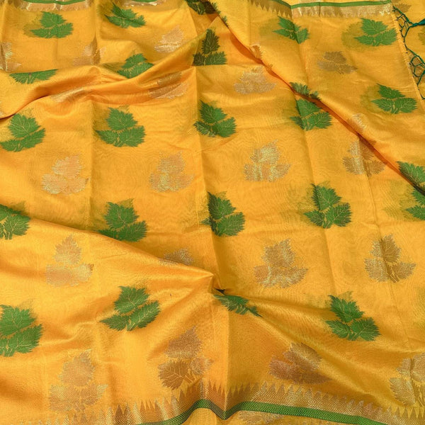 Yellow Soft Cotton Silk Banarasi Sarees