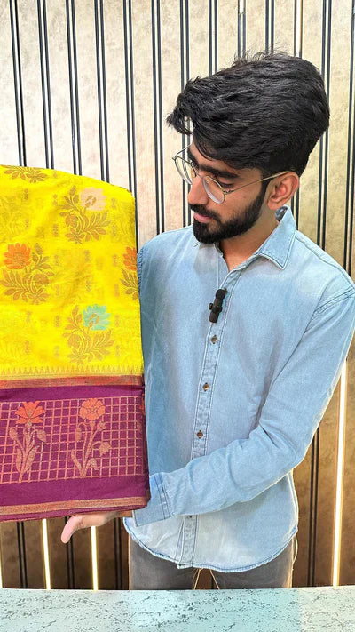 Yellow Warm Silk Floral Meenakari Buta Banarasi Saree