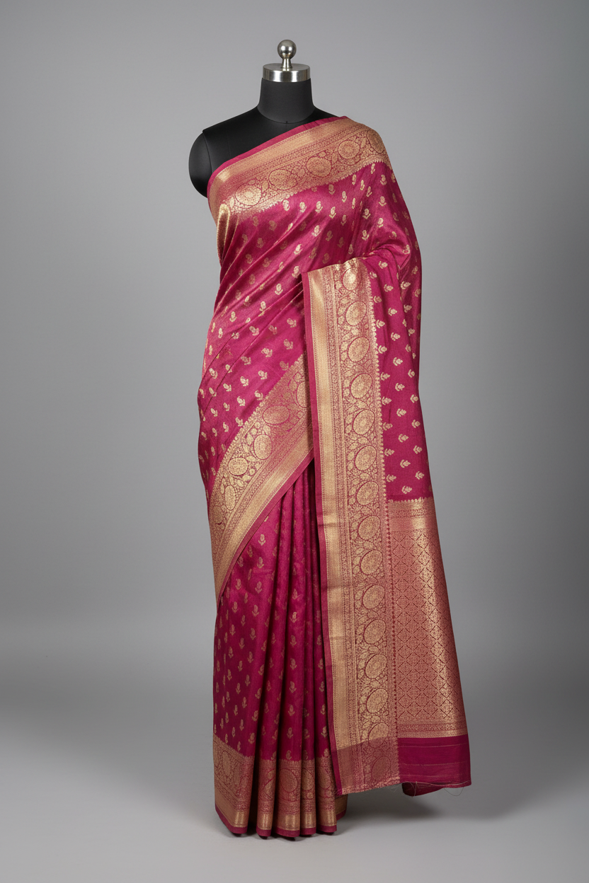Rusted Rani Premium Kathan Tissue Silk Banarasi Saree