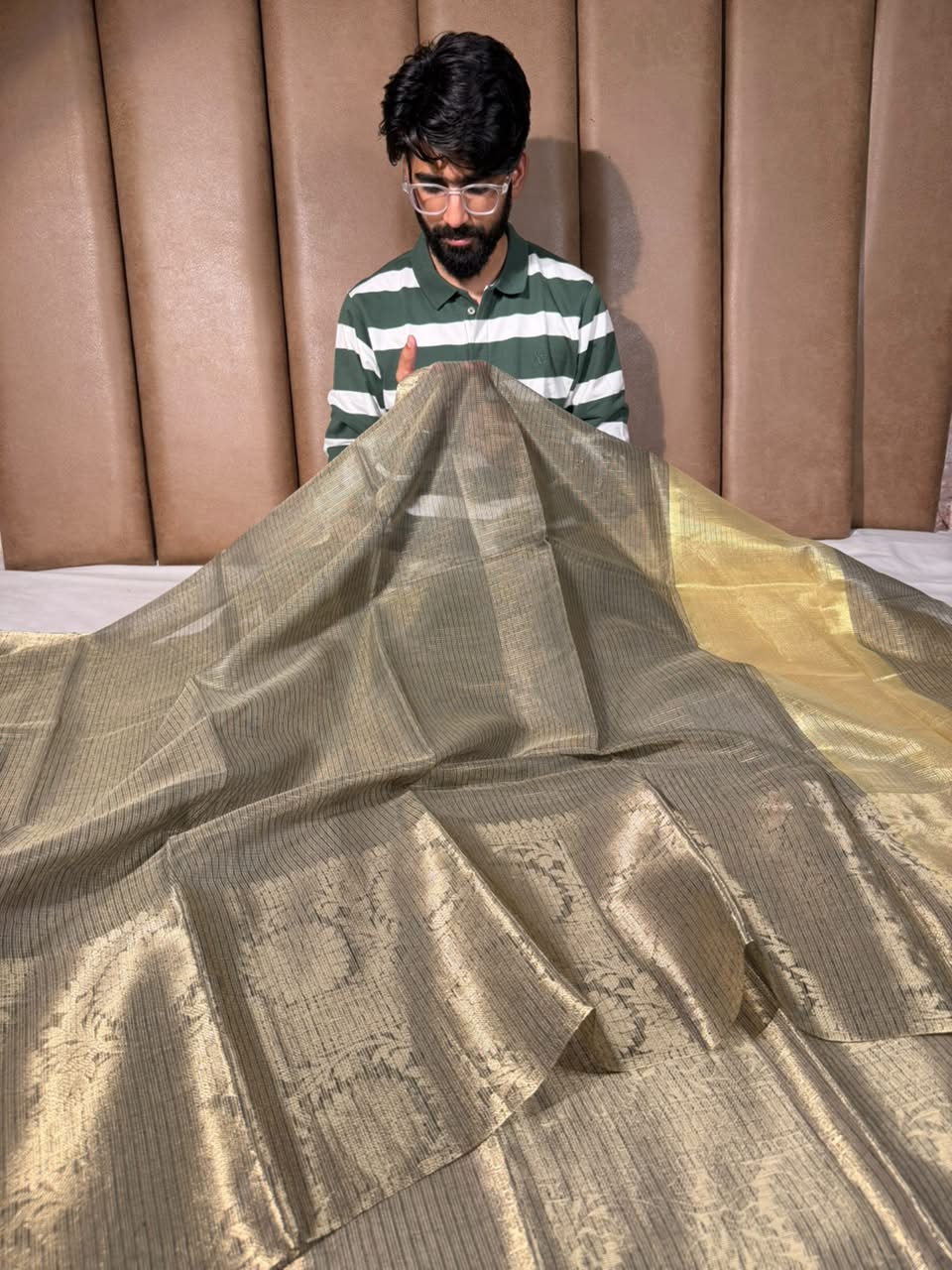 Dusty Grey Kota Checks Banarasi Saree