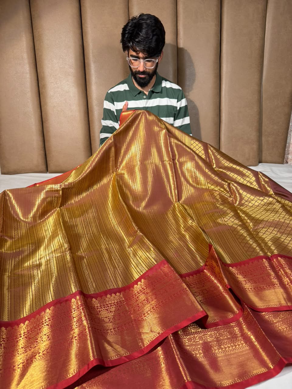 Rusted Copper kanjivaram Brocade Tissue Saree