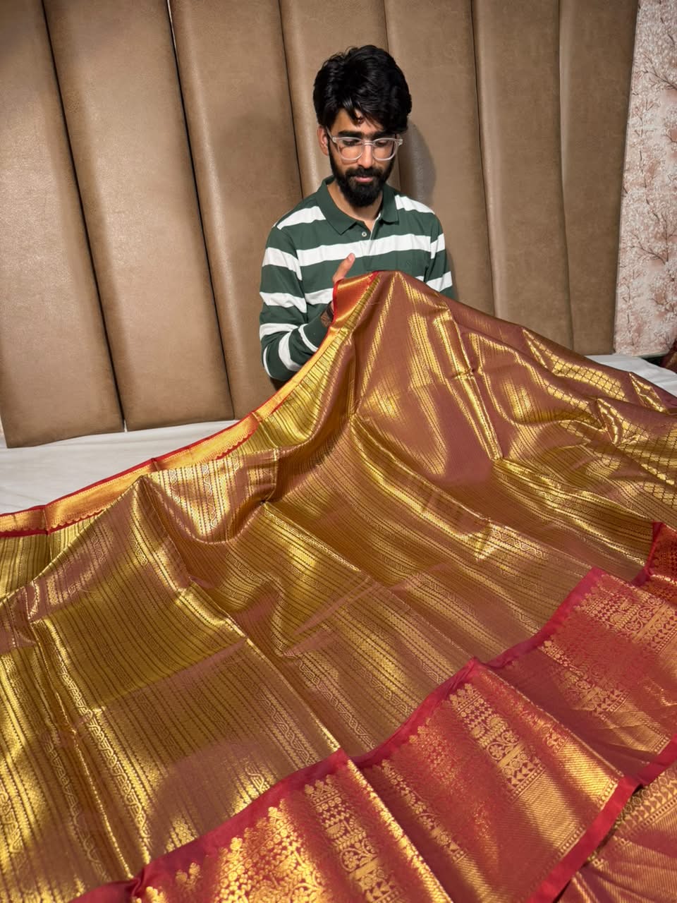 Rusted Copper kanjivaram Brocade Tissue Saree