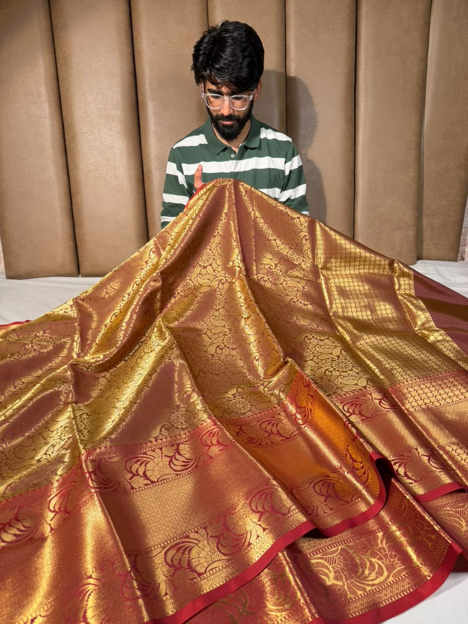 Rusted Copper Kanjivaram Embossed Tissue Saree