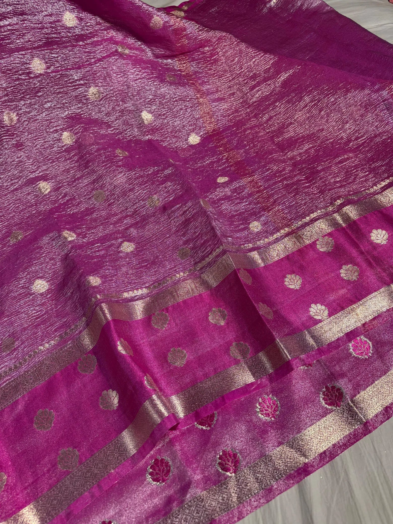 banarasi crush tissue silk saree wuth rich zari pallu and blouse 