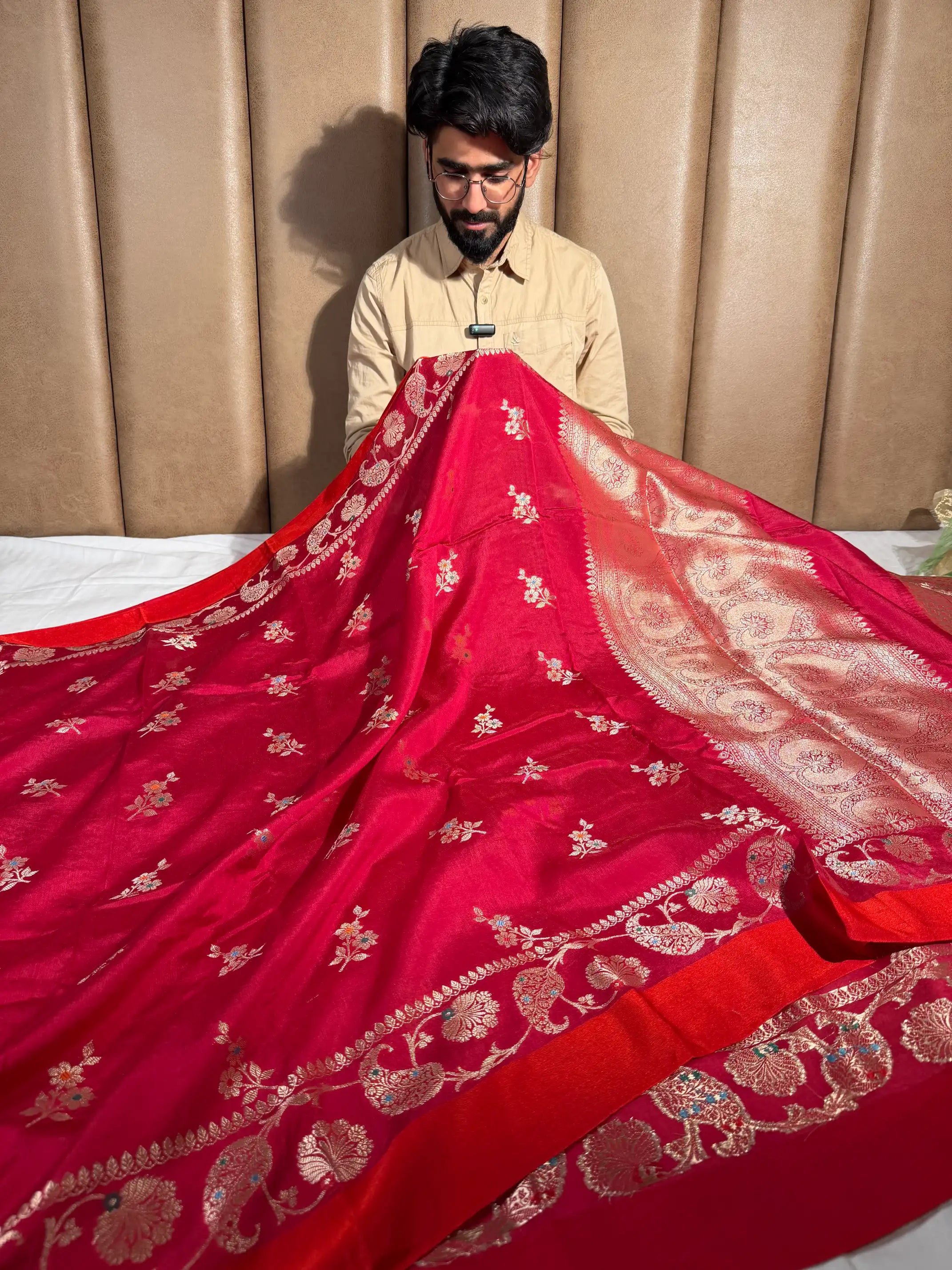 Bridal Red Meenakari Traditional Chinia Silk Banarasi Saree