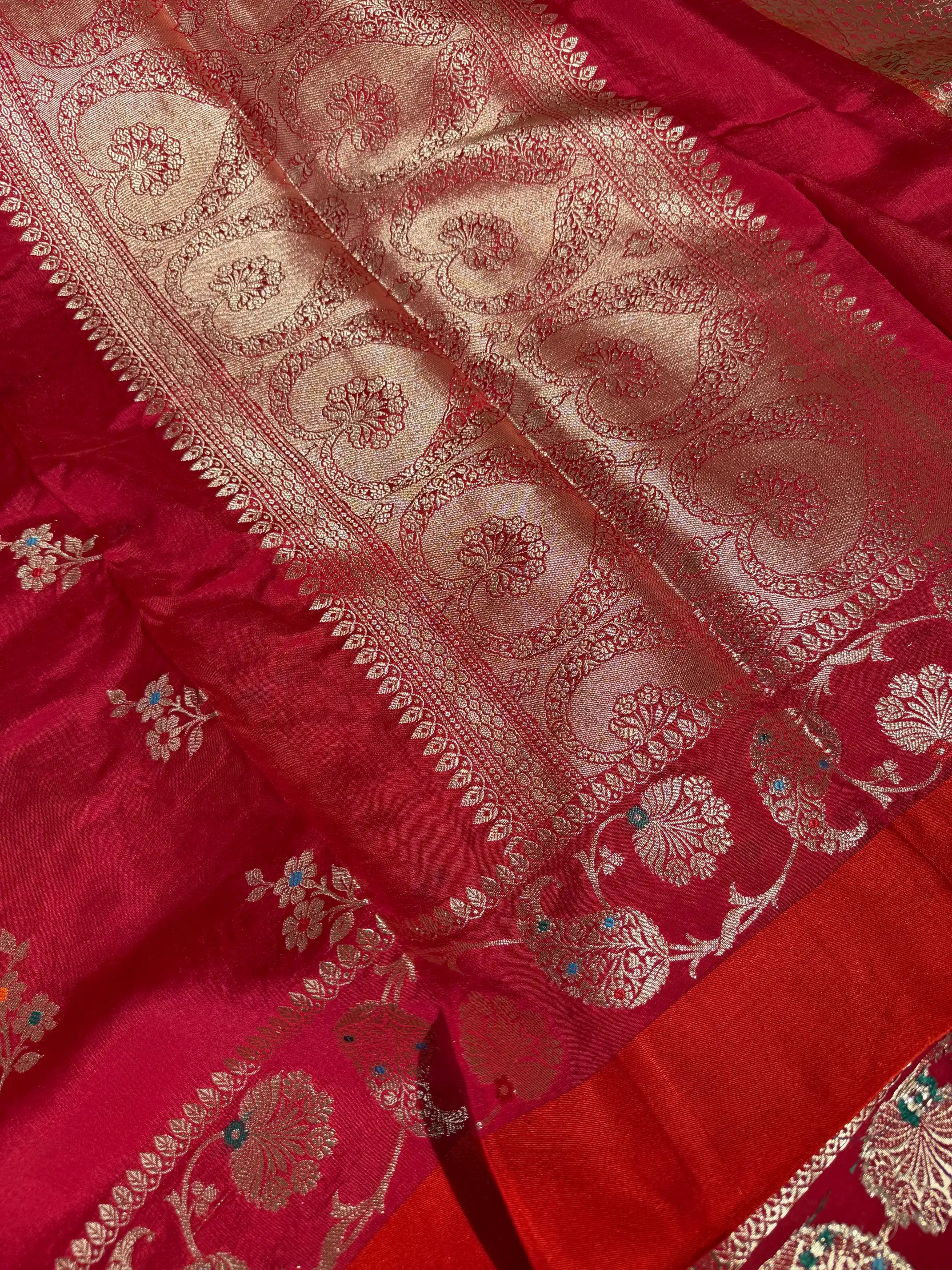 Bridal Red Meenakari Traditional Chinia Silk Banarasi Saree