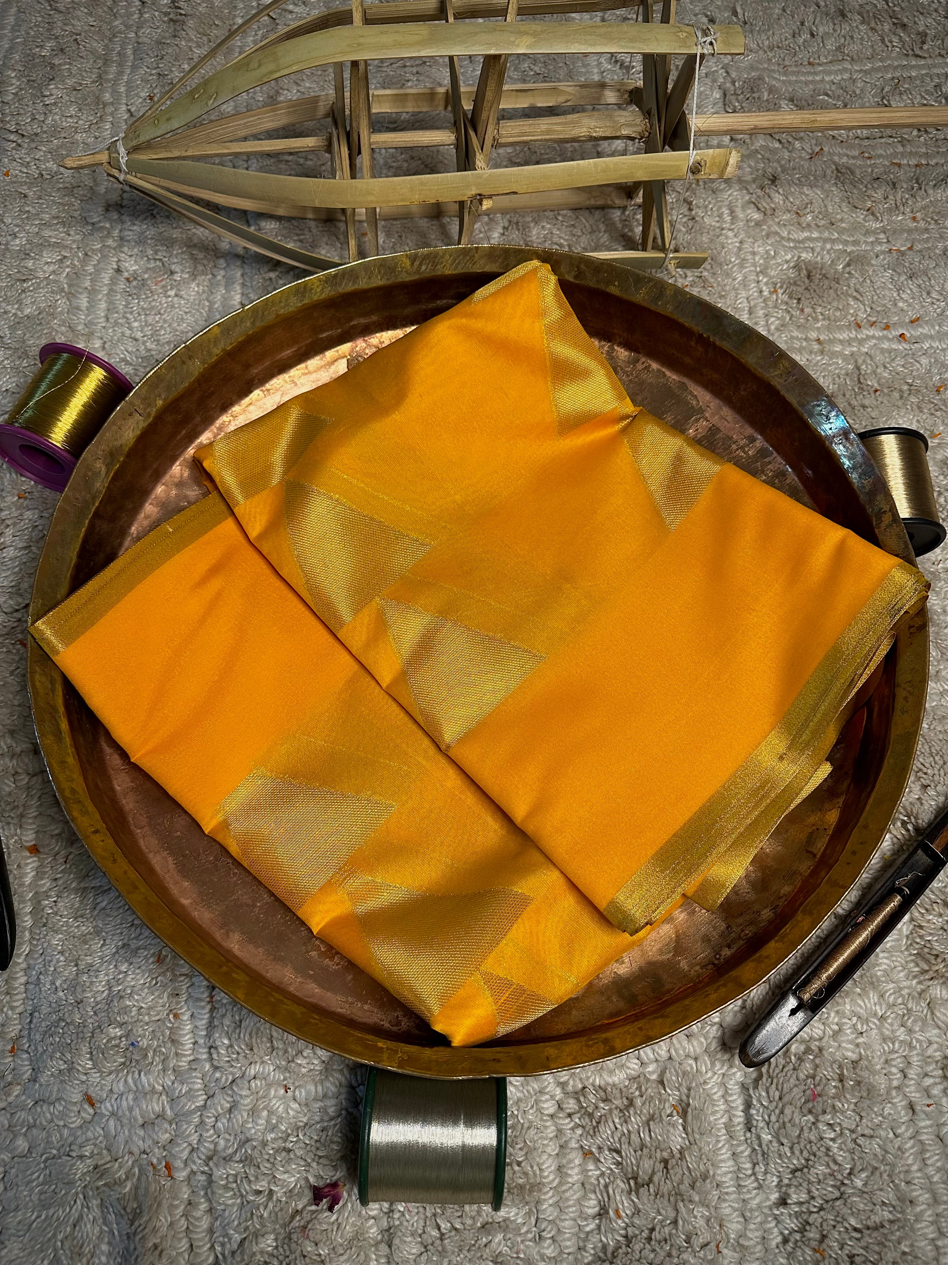 Bright Yellow Temple Jacquard Softsilk Banarasi Saree