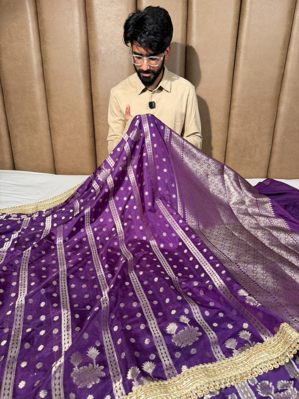Bright Purple Chinia Silk Designer Banarasi Saree 