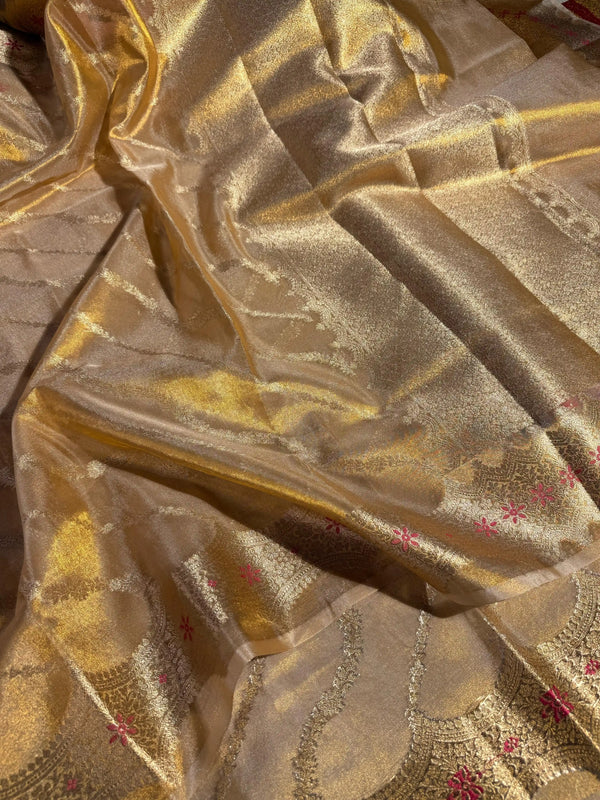 Exclusive Copper Tissue Silk Saree with rich pallu and blouse