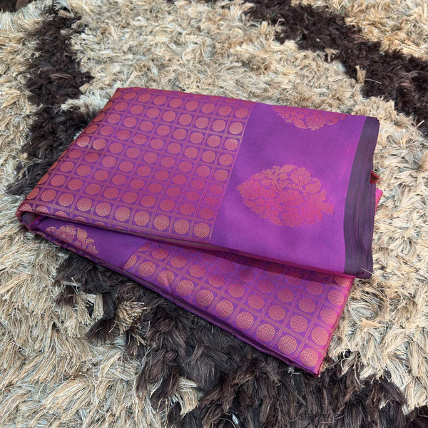 Purple Soft Silk Copper Zari Banarasi Saree