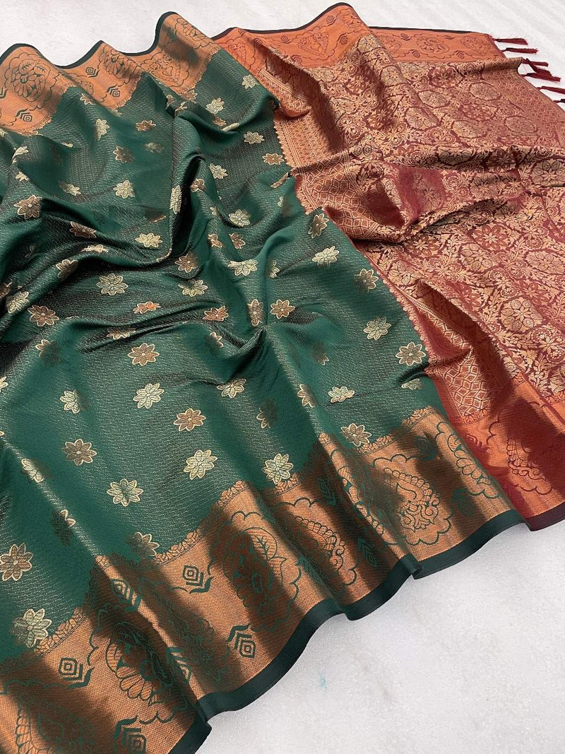 Green Colour Soft Silk Embossed Saree