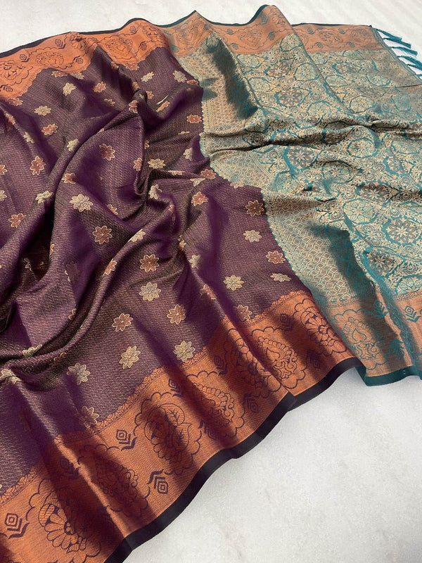 Purple Colour Soft Silk Embossed Saree