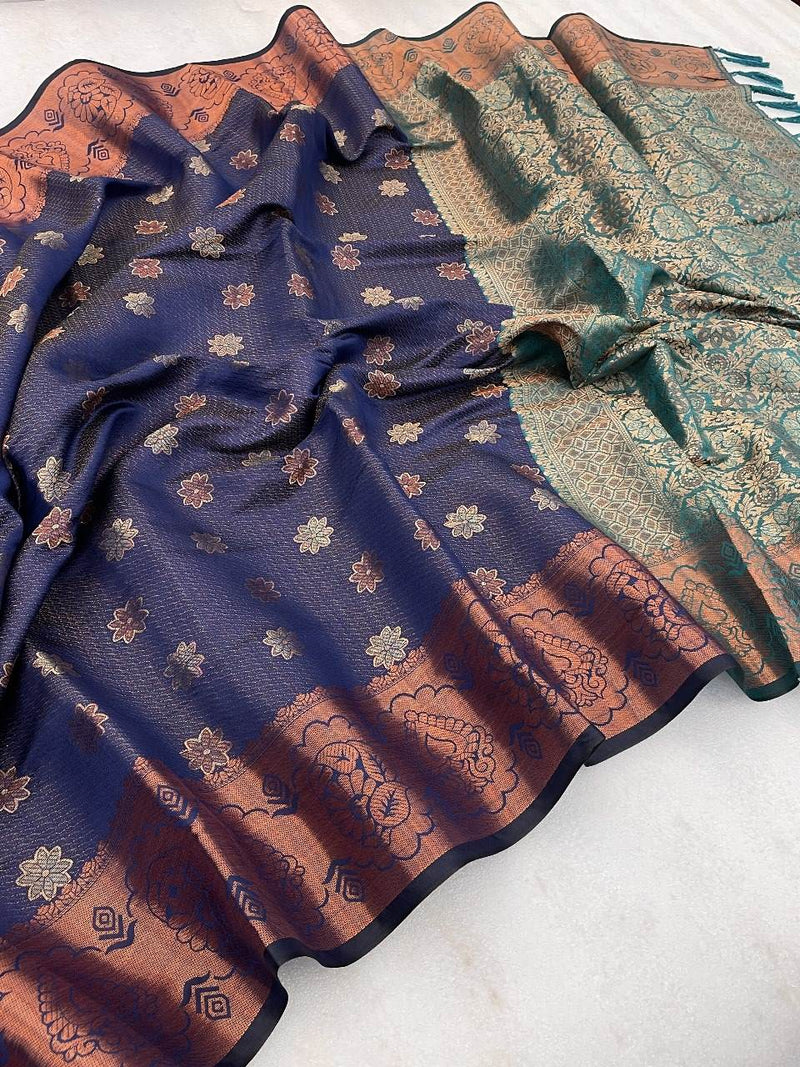 Navy Blue Colour Soft Silk Embossed Saree