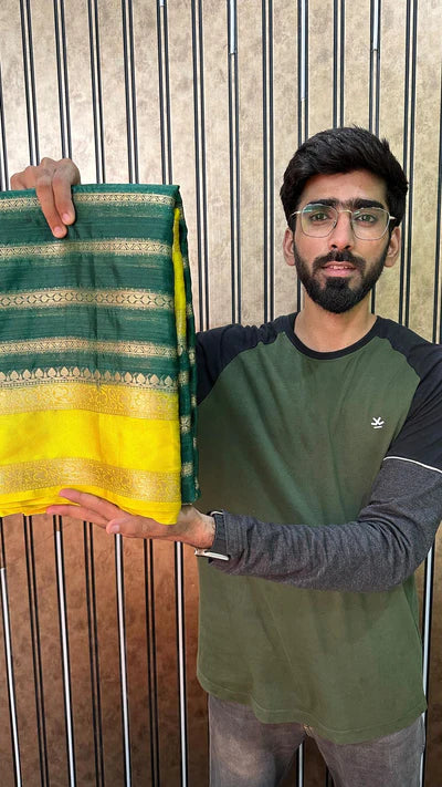 Dark Green Handloom Inspired Warm Silk Banarasi Saree