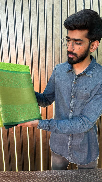 Light Green Tissue Silk Kanjeevaram Floral Banarasi Saree