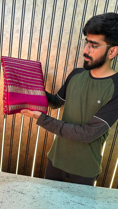 Purple Warm Silk Striped Banarasi Saree