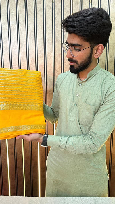 Yellow Traditional Warm Silk Zari Embossed Striped Saree