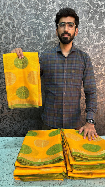 Yellow Soft Cotton Silk Saree