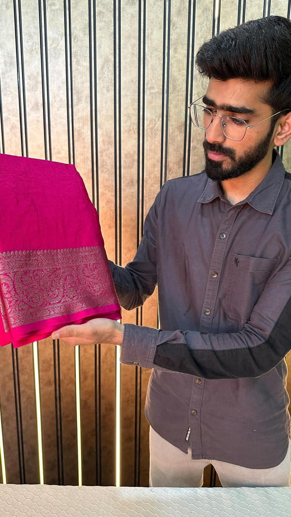 Rani Pink Colour Mysore Crepe Silk Saree