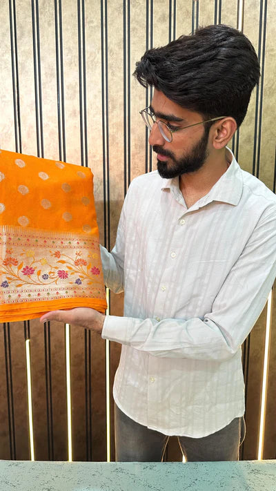 Orange Warm Silk Banarasi Saree