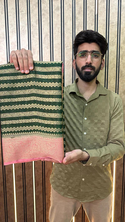 Green Semi Georgette Silk Handloom Banarasi Saree