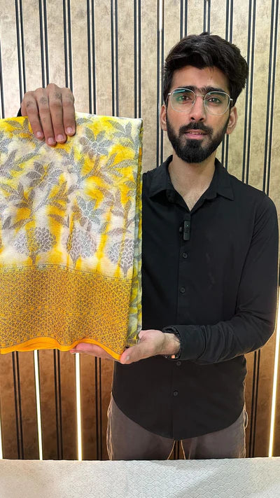 Yellow Shibori Dye Semi Dupion Silk Saree
