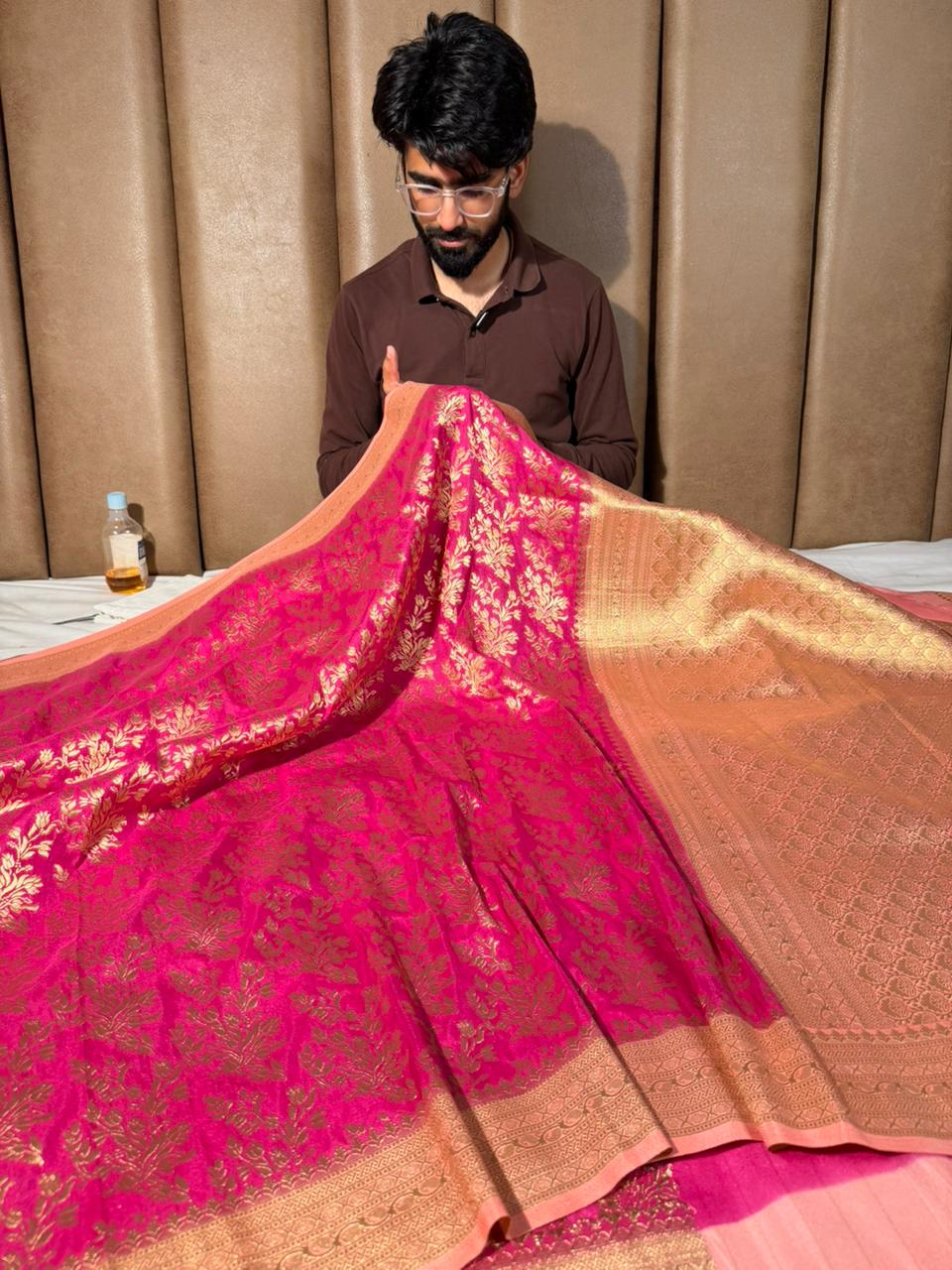 Rani Pink Grand Jaal Weave Soft Georgette Banarasi Saree