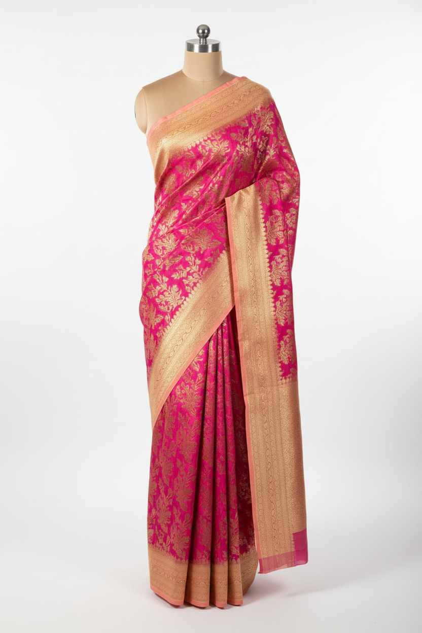 Rani Pink Grand Jaal Weave Soft Georgette Banarasi Saree