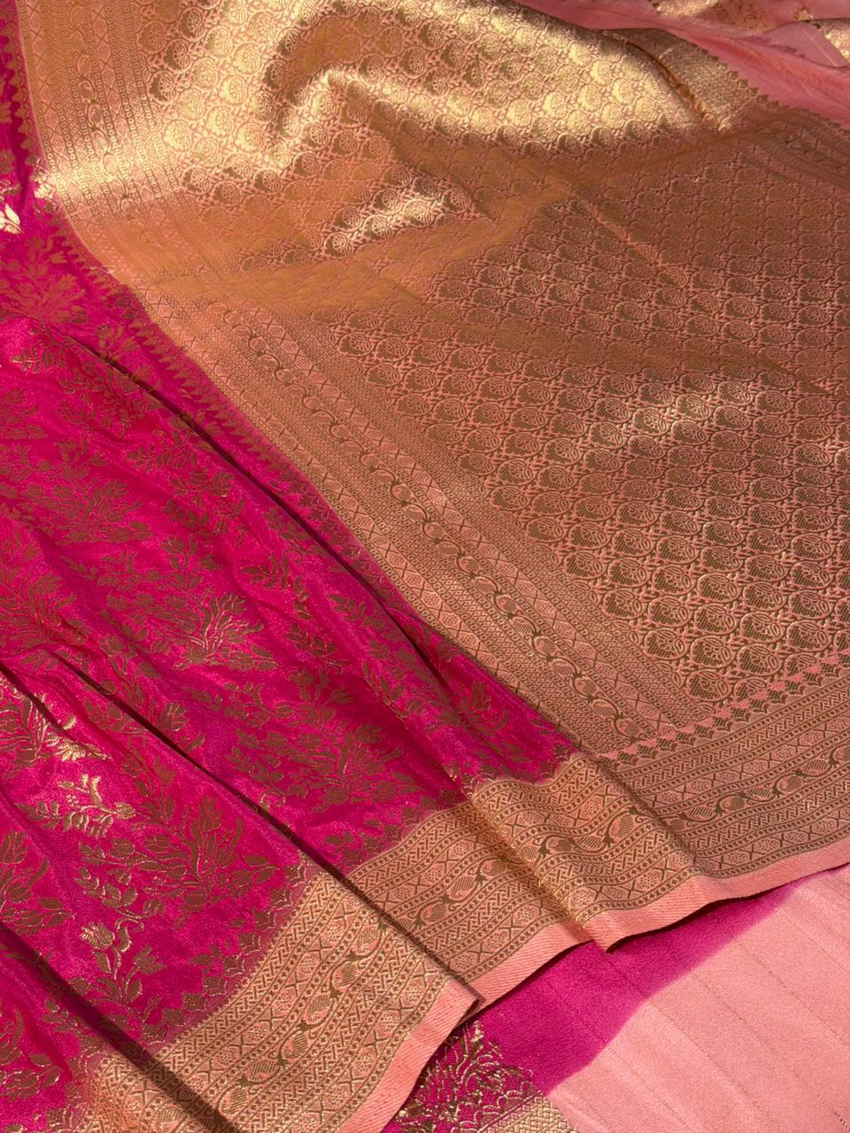 Rani Pink Grand Jaal Weave Soft Georgette Banarasi Saree