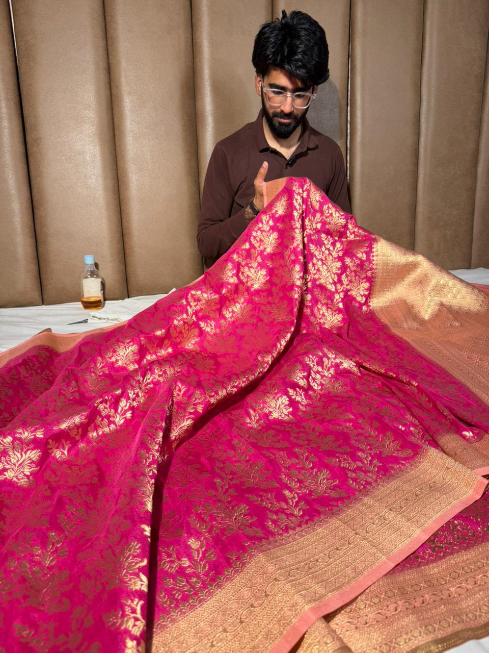 Rani Pink Grand Jaal Weave Soft Georgette Banarasi Saree