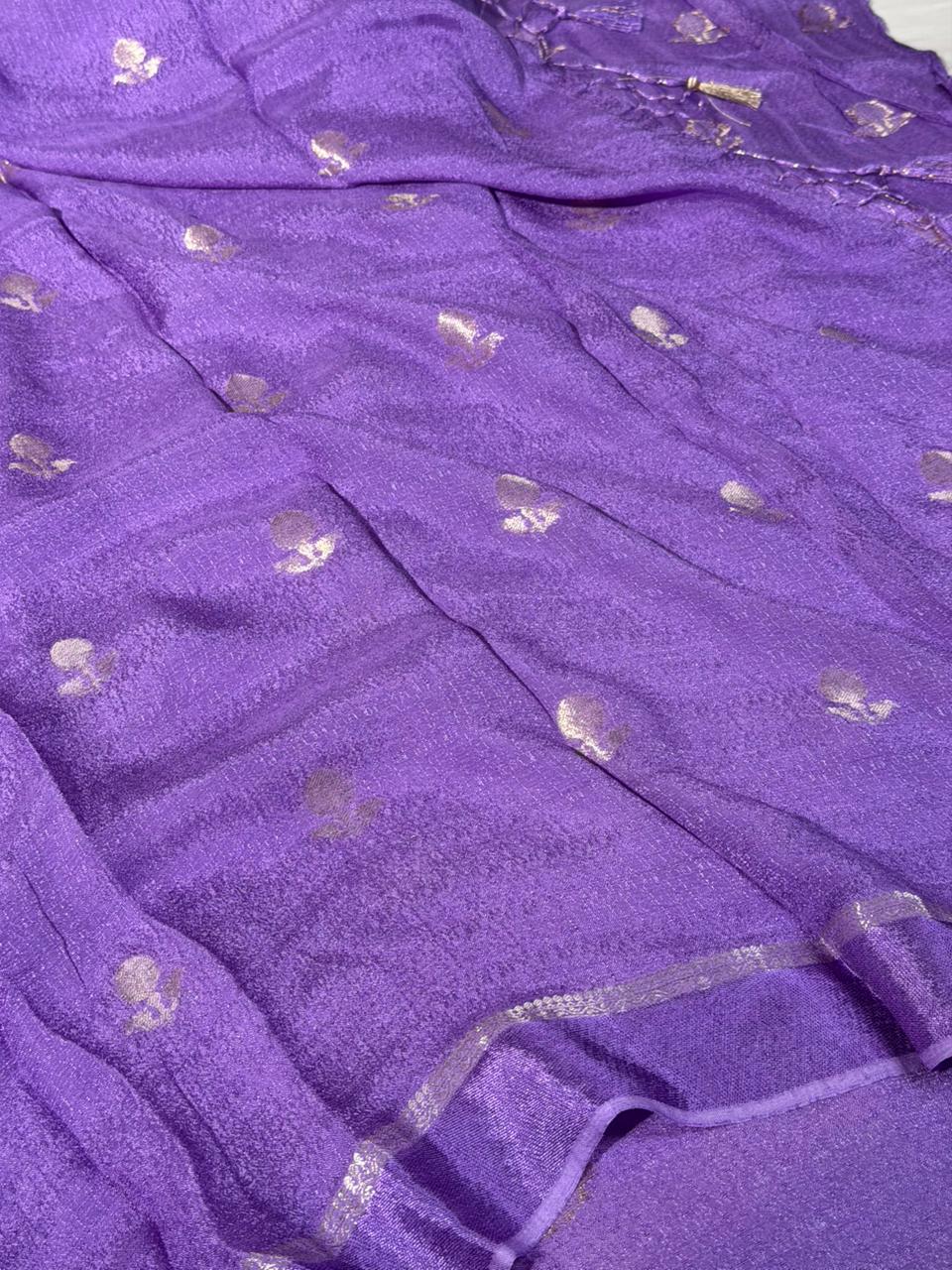 Light Lavender Viscose Georgette Buta Banarasi Saree
