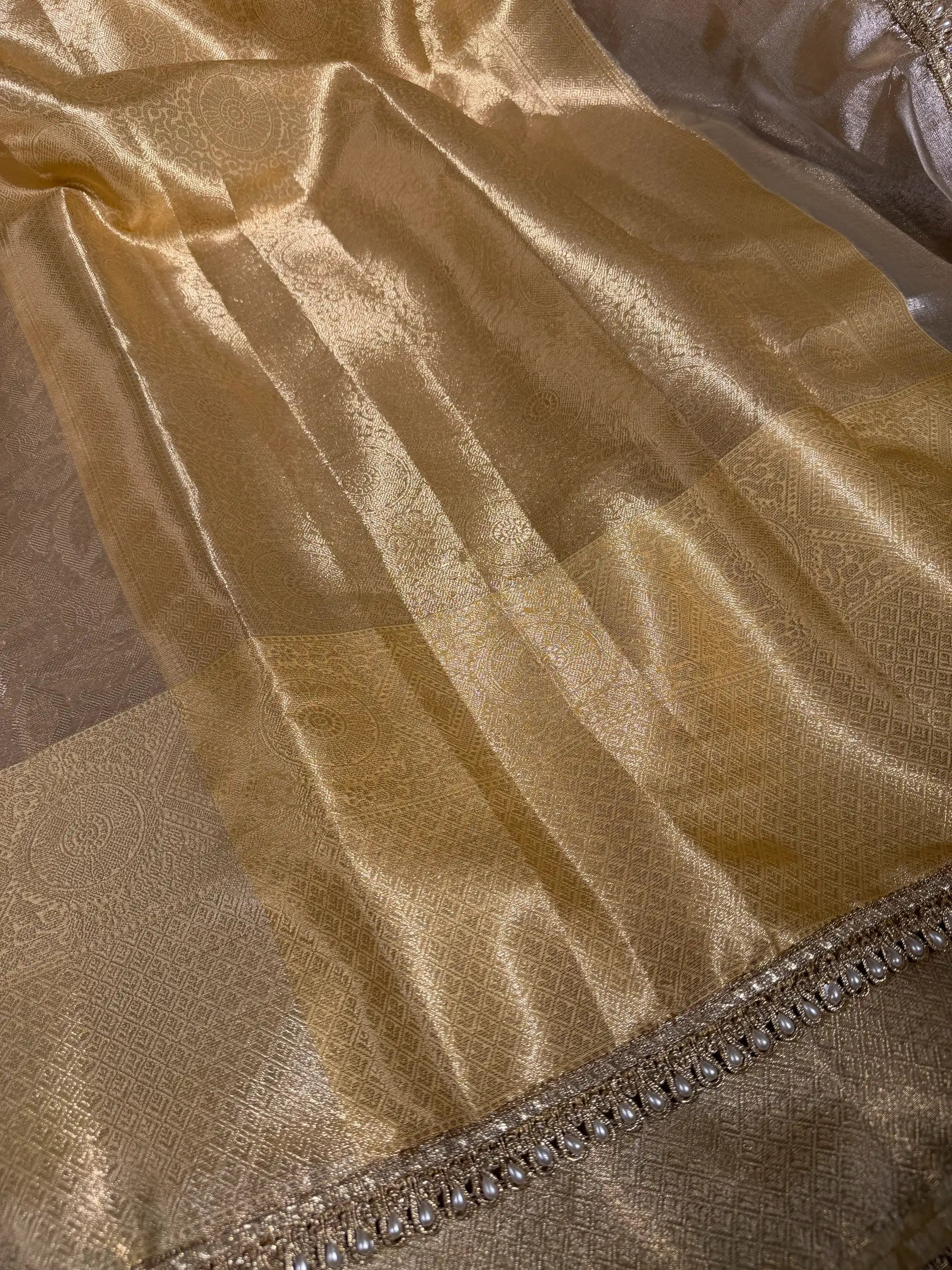 ivory embossed soft tissue silk designer banarasi saree

