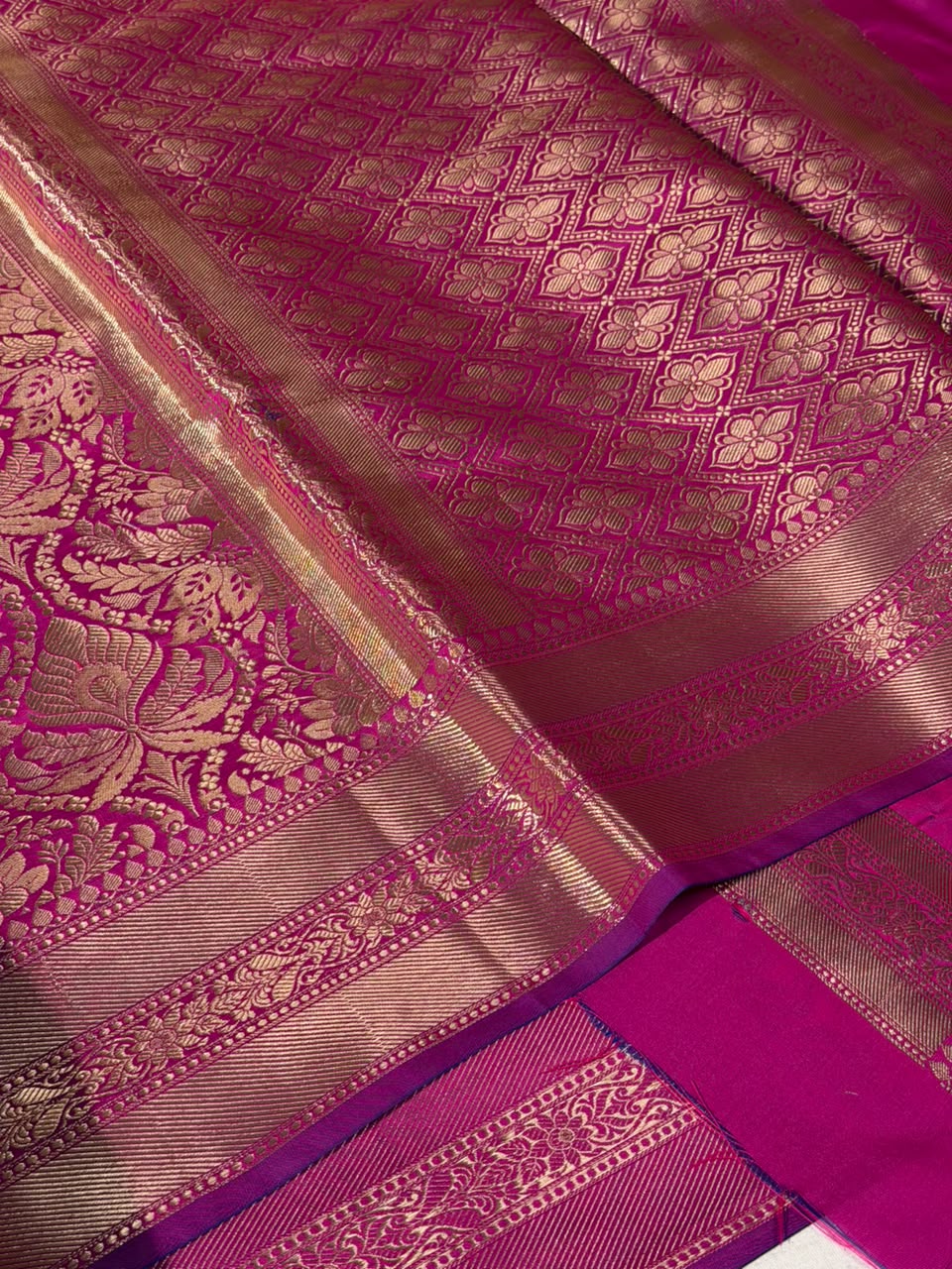 Rani Pink Softsilk Embossed Banarasi Saree