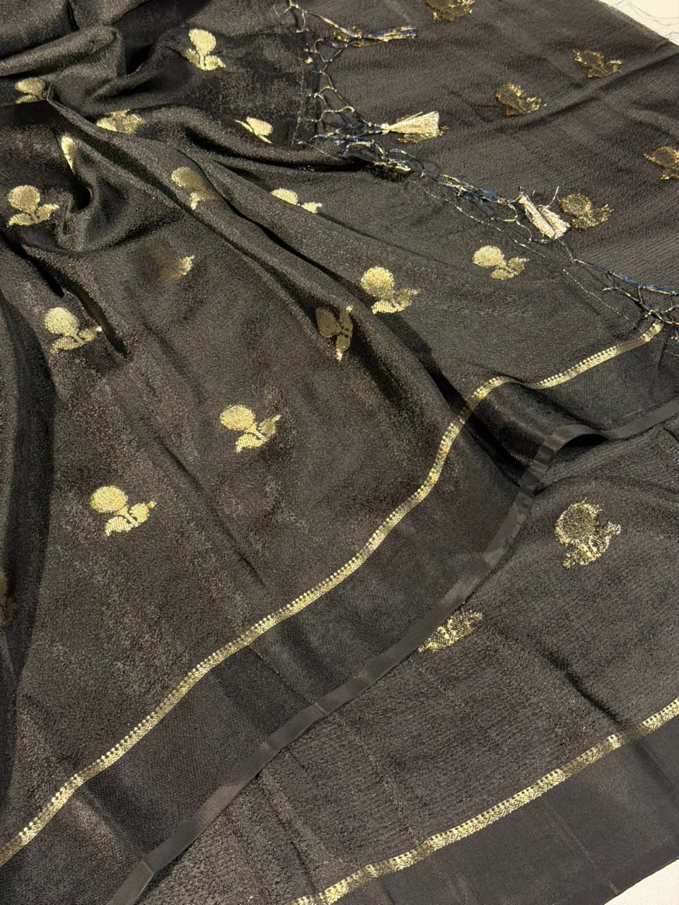 Jet Black Shade Viscose Georgette Banarasi Saree