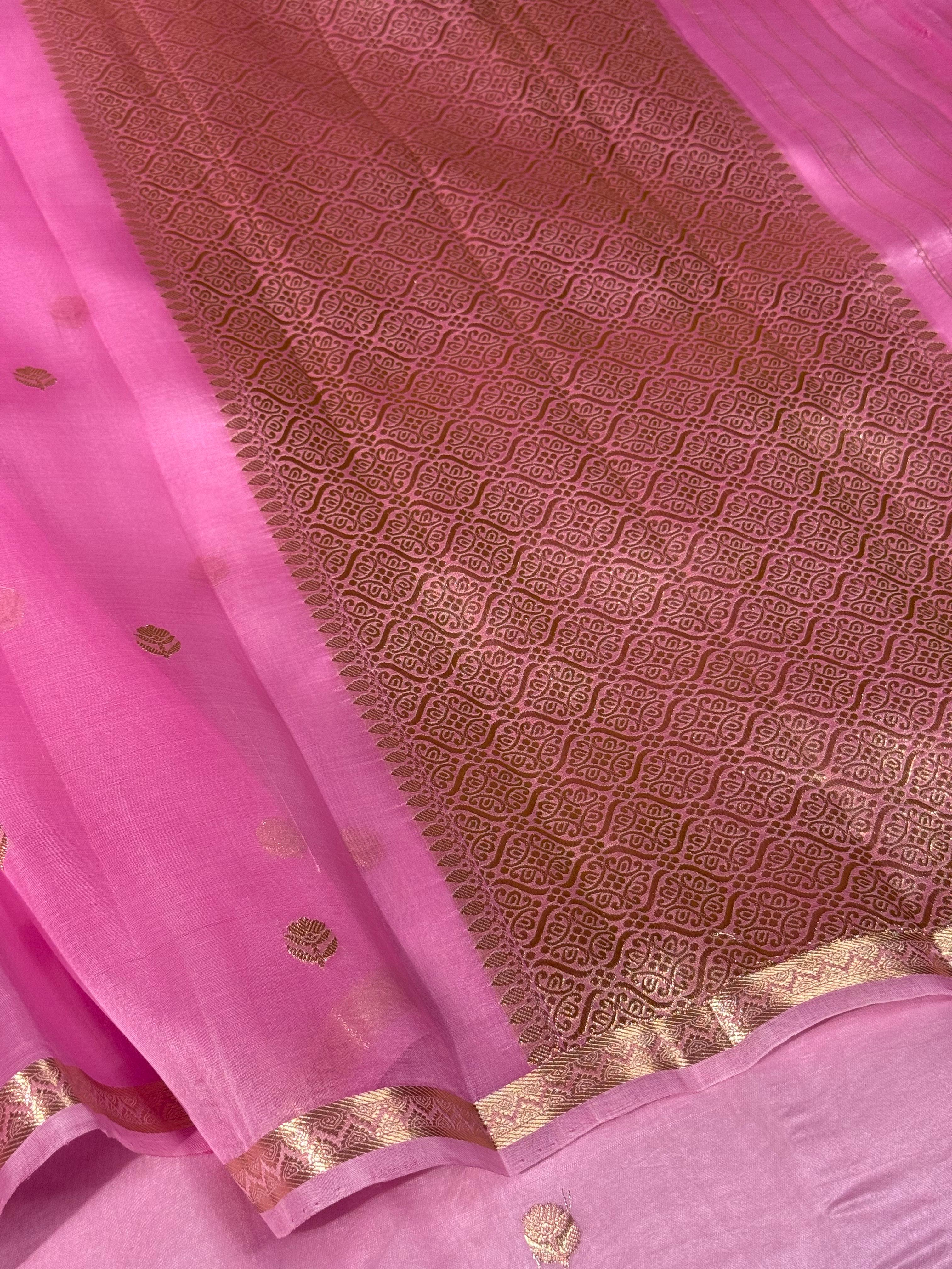 Pastel Pink Handwoven Pure Organza Banarasi Saree