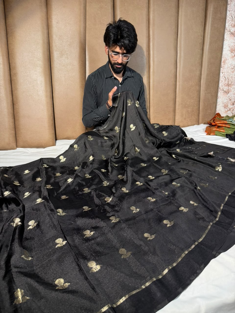 Jet Black Shade Viscose Georgette Banarasi Saree