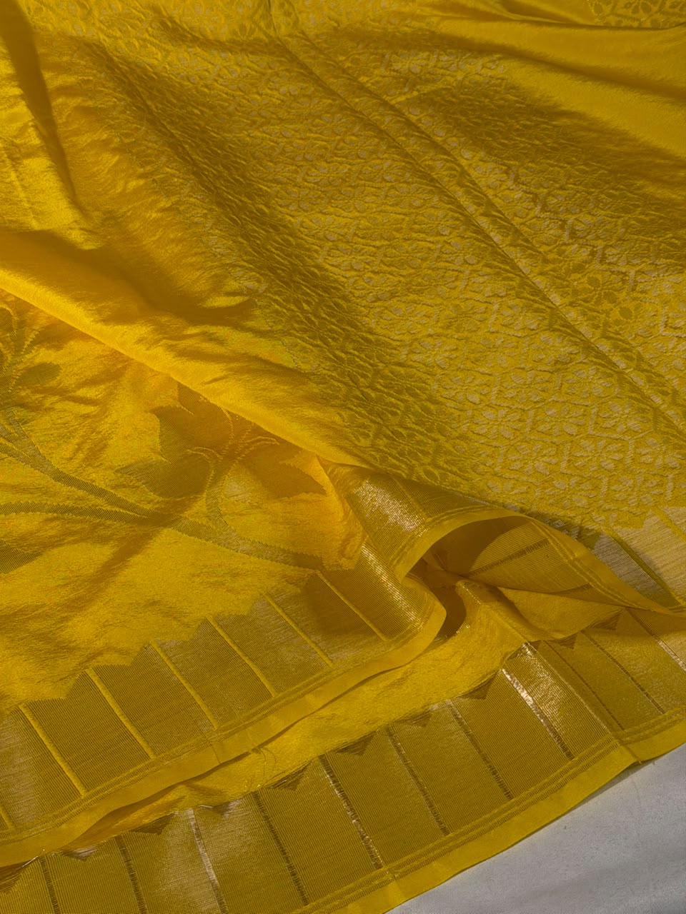Bright Yellow Meenakari Chinia Silk Banarasi Saree
