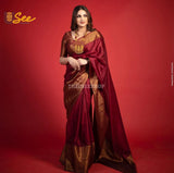 Maroon Warm Silk Banarasi KatBandh Saree