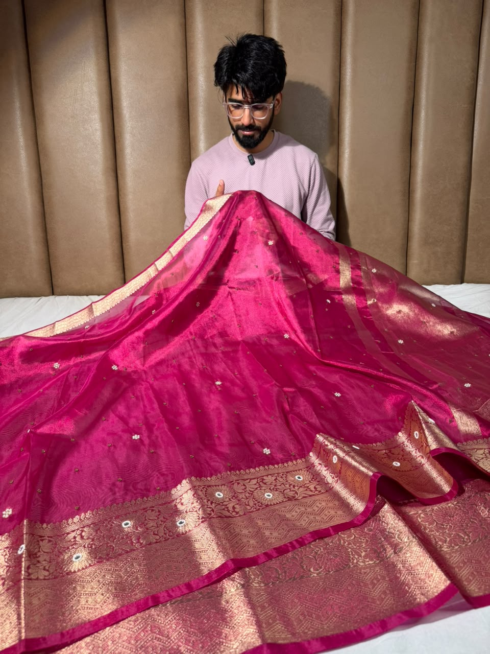 Rani Pink Kora Tissue Handwork Buta Saree
