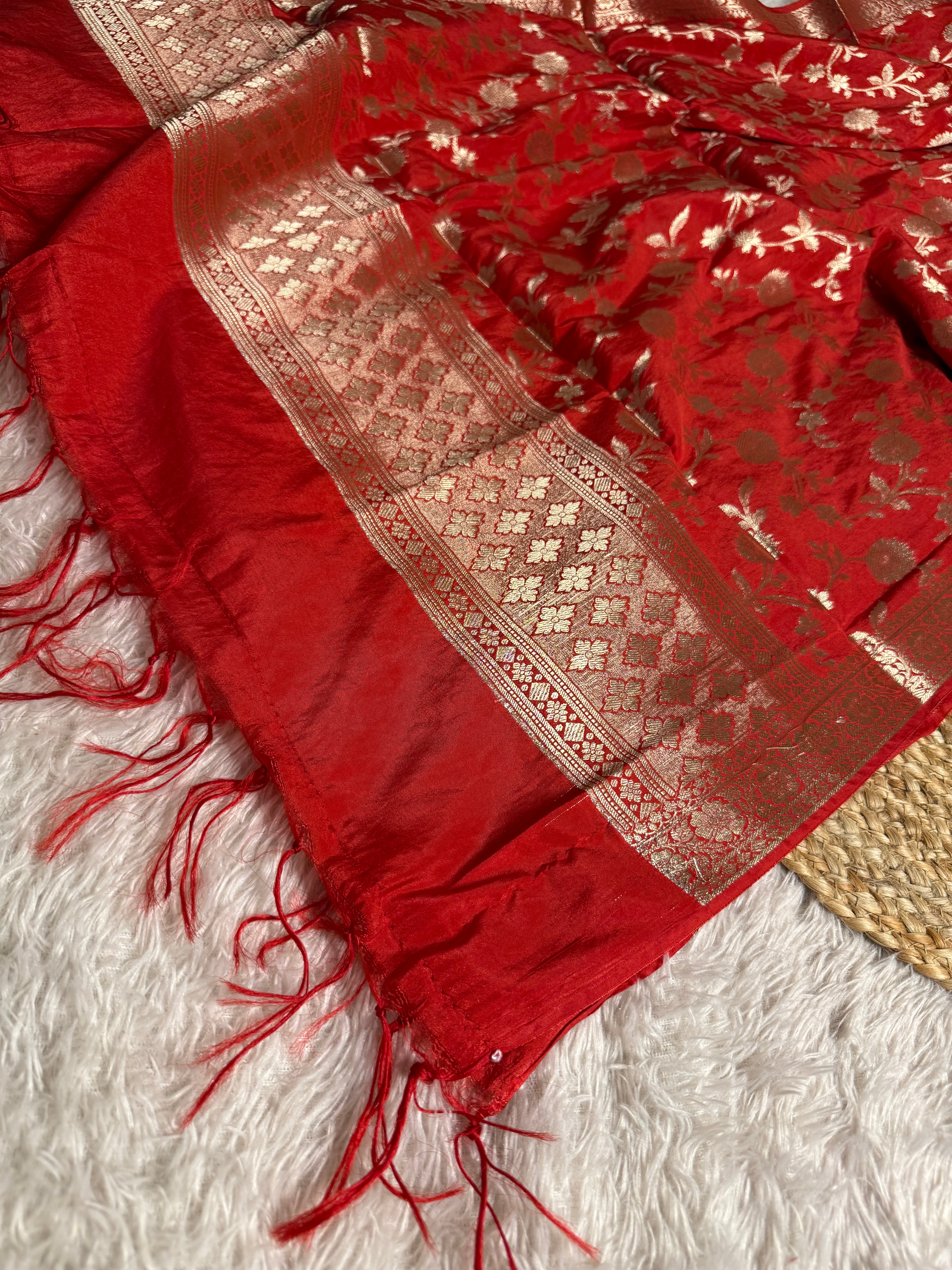 Red Chinia silk premium handwork Banarasi suit