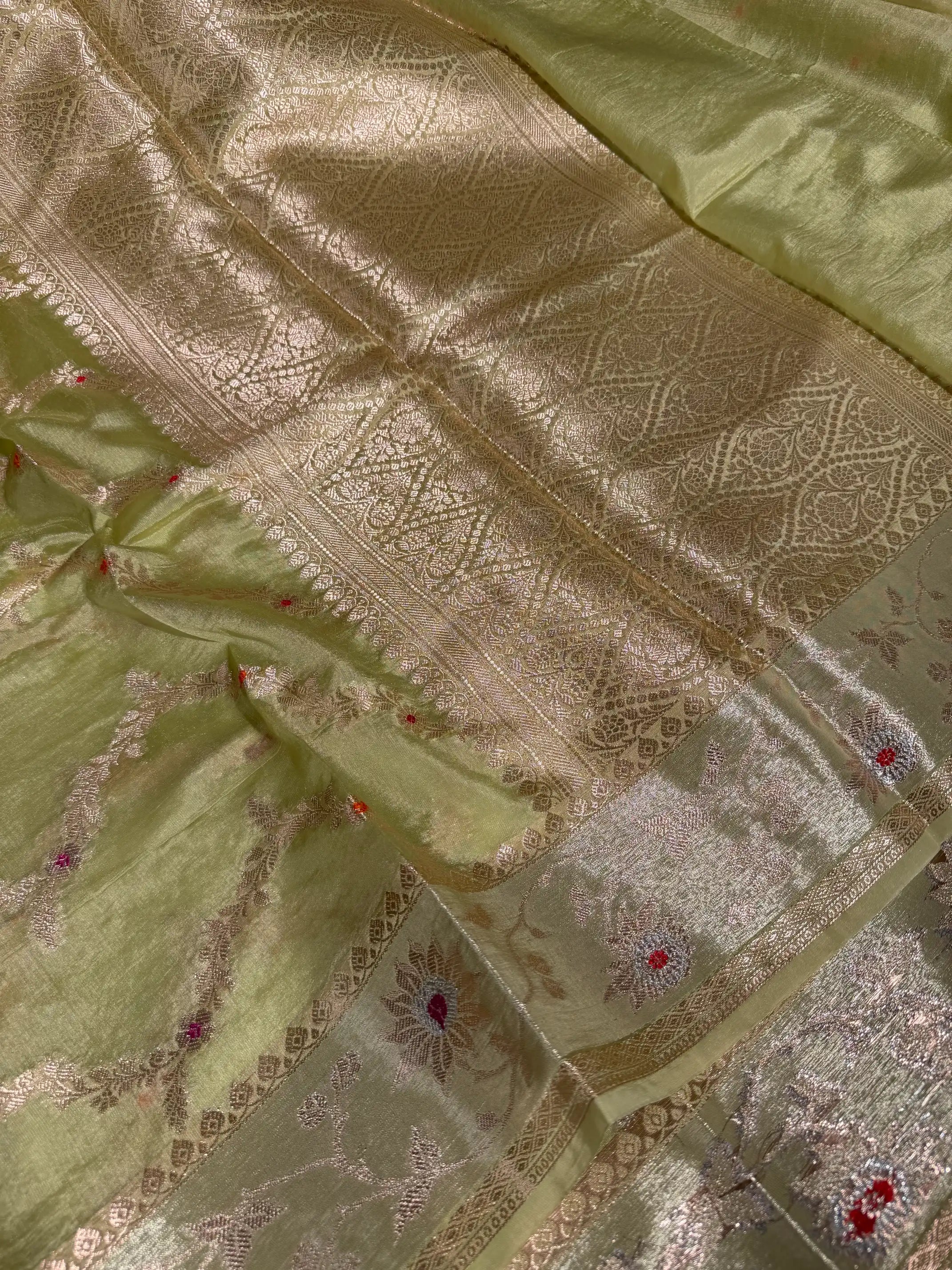 Pista Meenakari Weave Chinia Silk Banarasi Saree