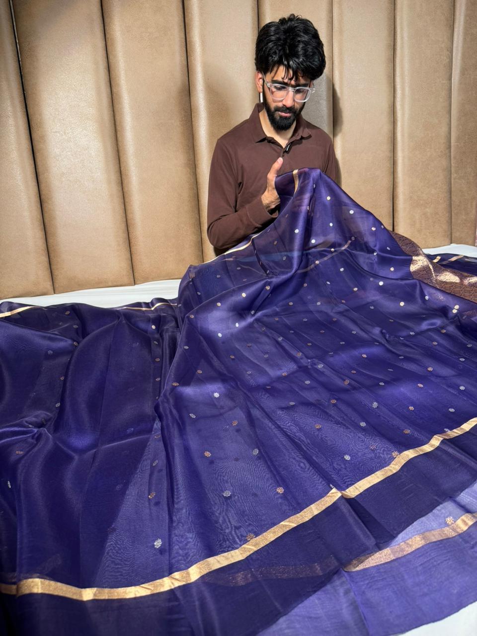 Handwoven Pure Organza Silk Purple Banarasi Saree