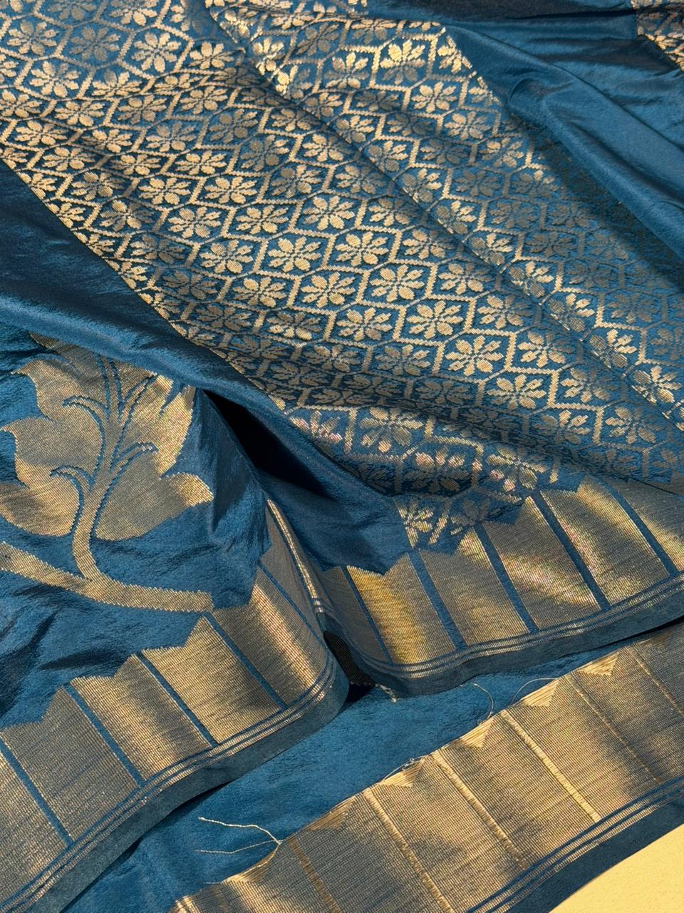Cobalt Blue Heritage Meenakari Chinia Banarasi Saree