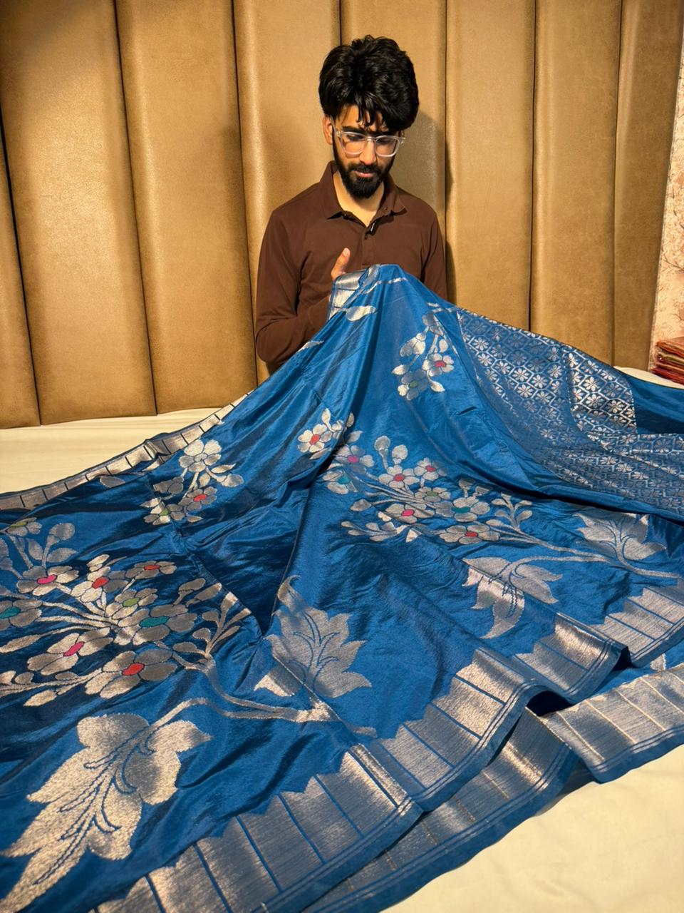 Cobalt Blue Heritage Meenakari Chinia Banarasi Saree