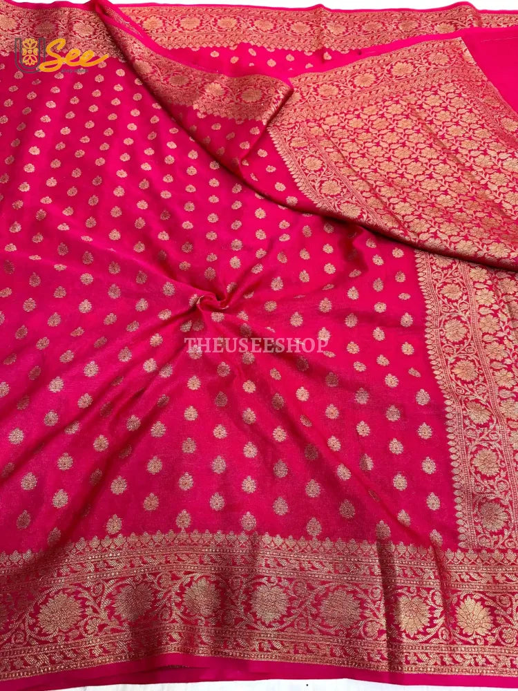 Rani Pink Semi Khaddi Georgette Buti Banarasi Saree