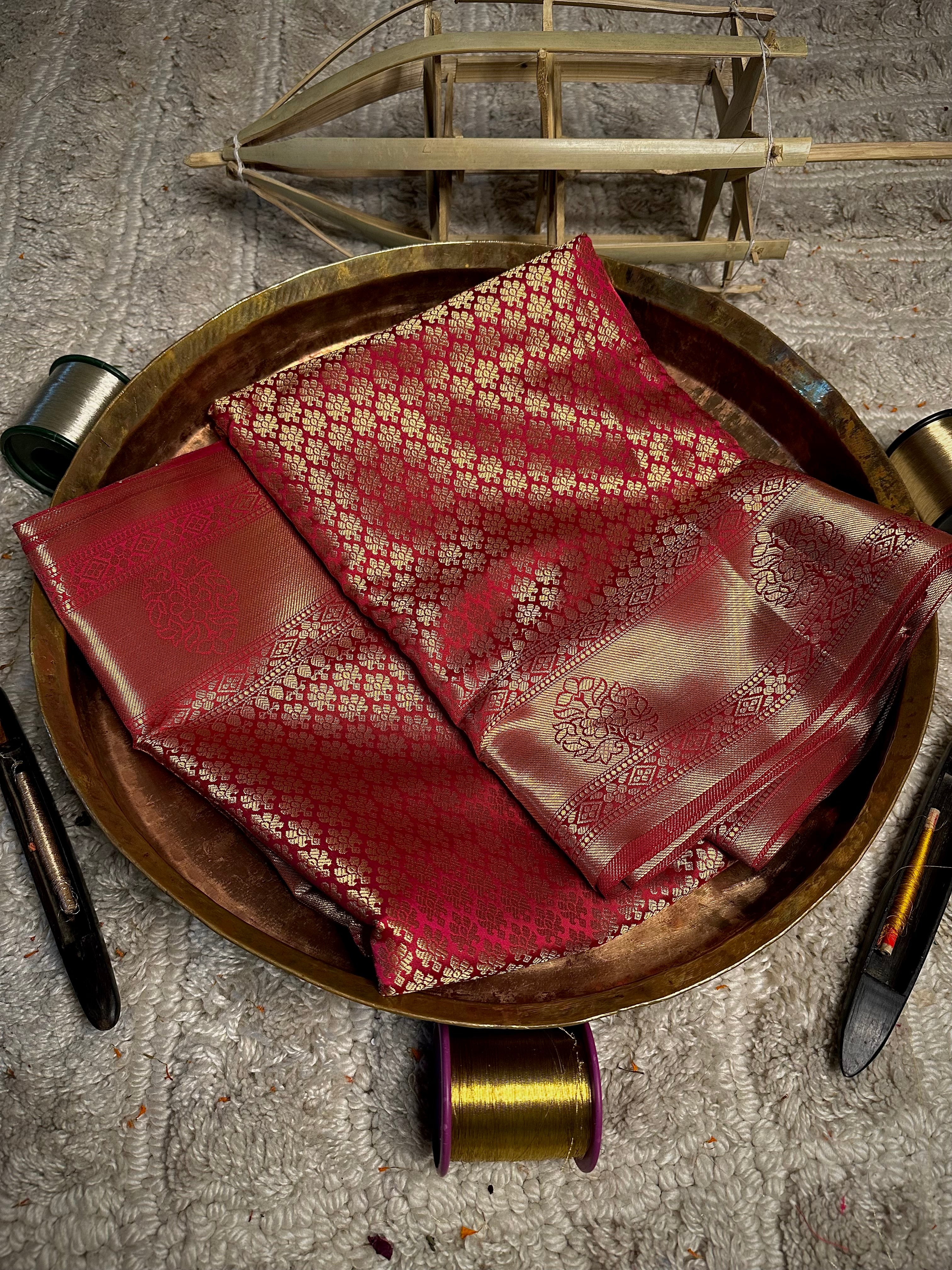 Rani Pink Kanjivaram Soft Silk Saree